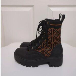 Antonio Melani Dempsey Black Leather & Fabric Lace-up Boots, Size 6.5, EUC
